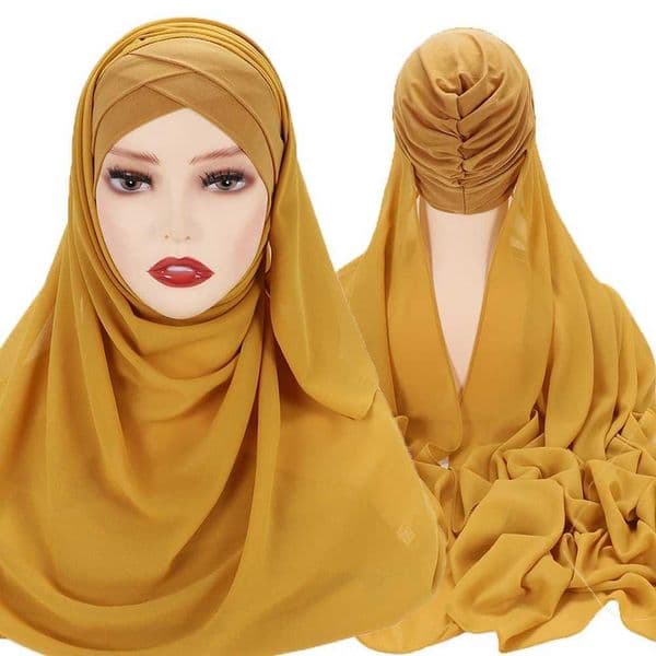 Instant headscarf chiffon headscarf scarf with cross jersey cap hat brand design Muslim scarf Islamic underwear X250324