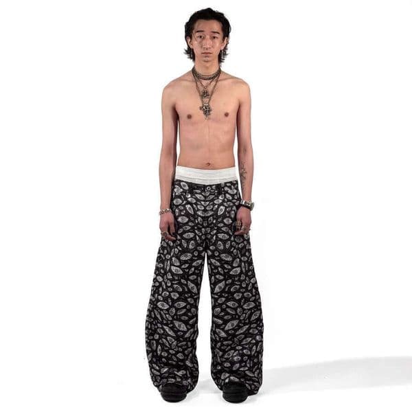 High street temperament, trendy autumn, Eye of Fear, 3D digital printed loose pants gift for man