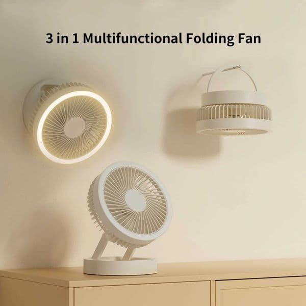 Kexi portable fan 3-in-1 multifunctional folding fan desktop wall mounted hanging with LED and USB charging indoor and outdoor Z250324