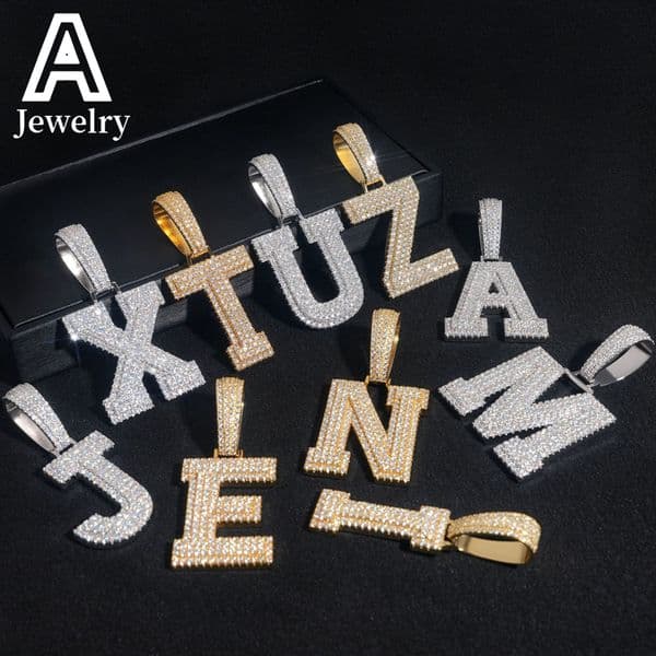 Iced out hip hop fashion A-Z 26 letter moissanite pendants custom initial pendant 925 silver jewelry