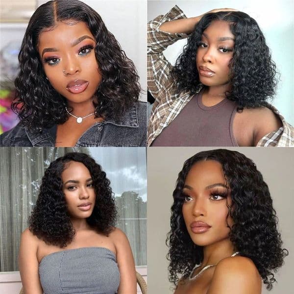 100%human hair Front lace short women's curly hair fluffy, natural and fashionable full headband with water waves 13 * 4