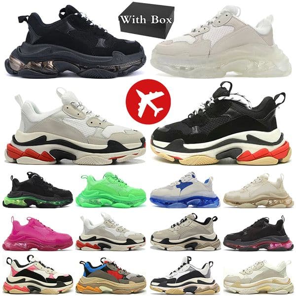 With Box triple s designer sneakers casual shoes for men women Black White Blue Pink balenciagaa womens trainers sports