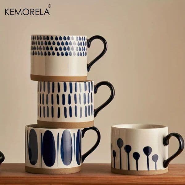 KEMORELLA 1 piece 450ML Nordic Ceramic Cup Coffee Milk with Handle Vintage Large Capacity Japanese Breakfast Oat Gift Set 250325