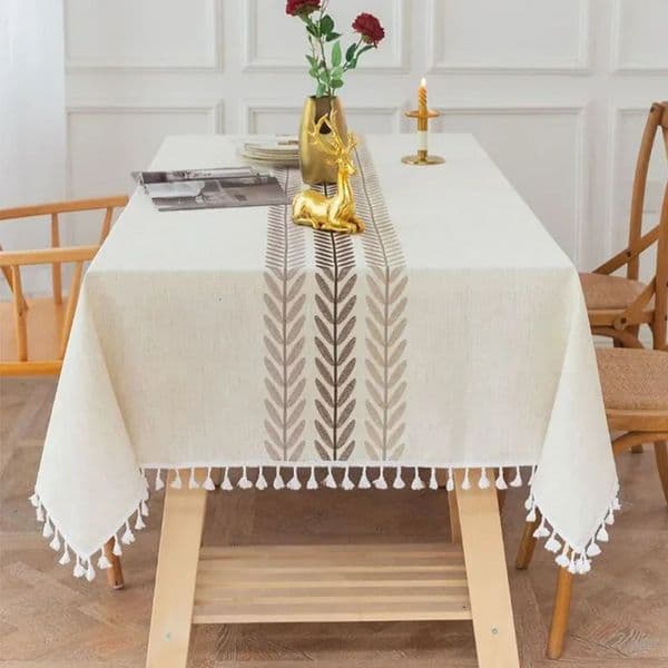 Rural embroidery tablecloth cotton linen coffee leaf pattern rectangular waterproof for kitchen and living room decoration 250325
