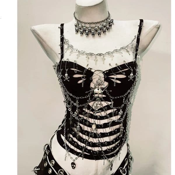 Gothic Tank Tops Punk Tank Tops y2k tops y2k fashion y2k crop top y2k clothes sexy top gothic clothes Skull top bustier top 250317