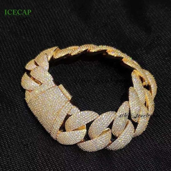Hip Hop Jewelry Wholesale 20Mm Full Dia Moissanite Bracelet Iced Out Miami Cuban K Chain For Men