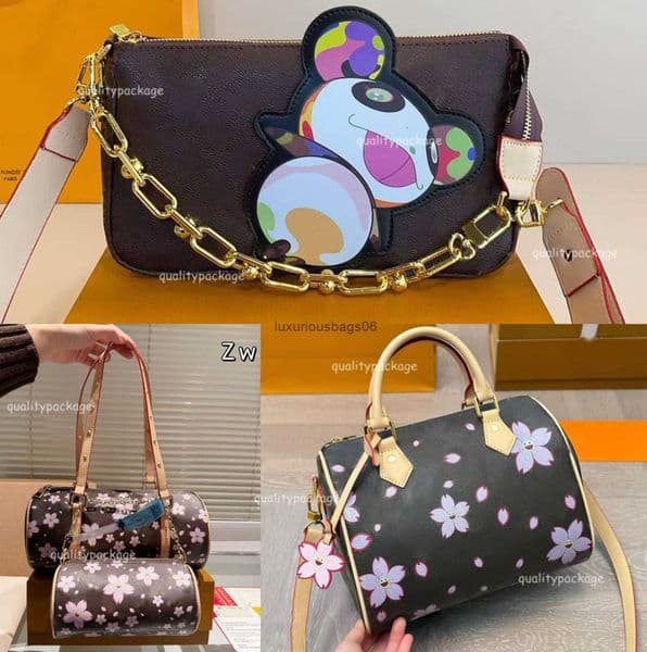 designer bags shoulder bag leather takashi murakami cherry blossom handbag canvas women colorful fashion vintage lady clutch tote woman purse wallets fjhwwq
