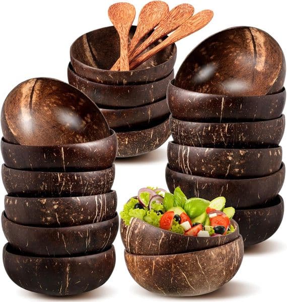Natural Coconut Bowls for Serving Dishes Wooden Salad Wood Reusable Bowl Serving Utensils Natural Coconut Shell Bowls