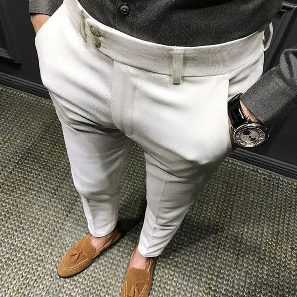 Spring Autumn Mens Slim Fit Korean Style Suit Pants Casual Nine Point Length Trendy White Pants For Office Wear 250325 Q260529