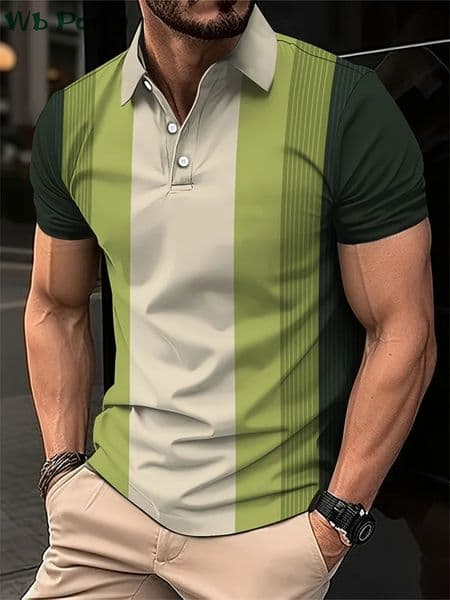 Vertical Striped Print Mens Shirts Mens Clothing Lapel Polo Shirt for Men Mens Clothing Mens Polo Shirts Simple Striped Tops 250324BJ