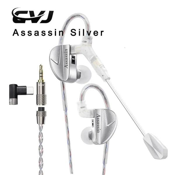 CVJ Assassin Silver in Ear Earphones 1BA1DD1Vibrate Game Mode HIFI Microphone Hybrid Tuning Switch Wired Earbuds IEM Headphone 250320