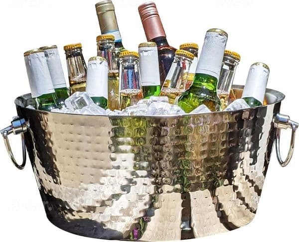 Hammer shaped stainless steel beverage bathtub double wall insulated anchor beverage bathtub and ice bucket with double hinged handle X250326