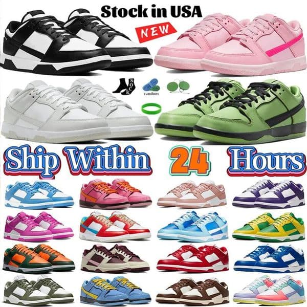 US Stocking Men Women Running Shoes Local Warehouse Flat Sneakers White Black Panda Low Shoe Photon Dust University Blue Grey Fog Triple Pink Designer Mens Trainers
