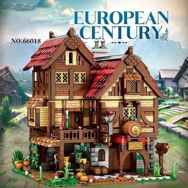Medieval Tavern Architecture Block European Street View Architecture MOC Setting Model Brick Desktop Display Decoration Toys for Children 3114 piecesXJ250326