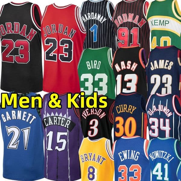 Men kids Classics Retro Basketball Jerseys Michael Bryant Allen Iverson Dennis Rodman Larry Bird steve nash Shawn Kemp Carter Dirk Nowitzki Stitched Jersey