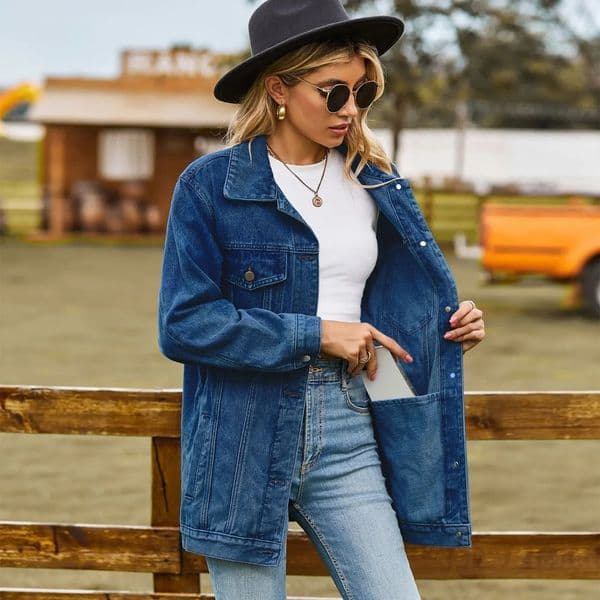 Classic womens denim jacket for autumn and winter loose mid length casual clothing S2XL 250326