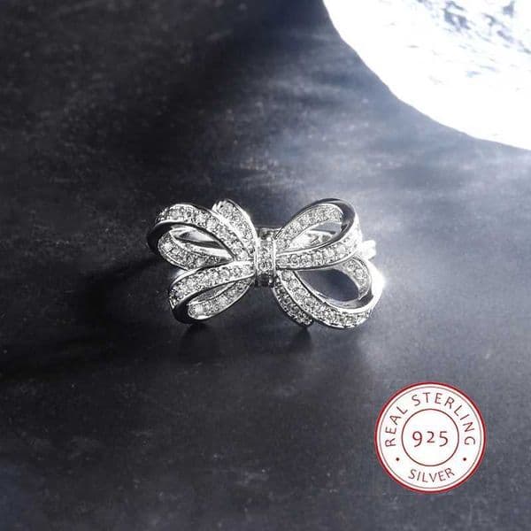 Classic simulation full diamond bow ring S925 silver super shiny 4A ring light luxury with full engagement wedding decorationXJ250327