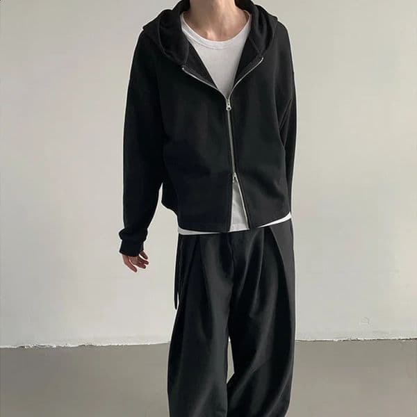 Autumn Korean Fashion Zipper Hooded Sweatshirts For Men Long Sleeve Y2K Vintage Hoodies Basic Crop Tops Streetwear Hoody Jacket 250324