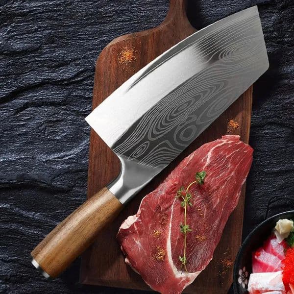 Professional Cleaver Knives Heavy Duty Chinese Knife Wooden Handle Laser Damascus Knife Cleaver Meat Chicken Fish Kitchen Knife 250325