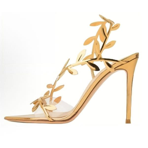 Flavia Sandals Ancient gold vine leaves PVC stiletto Sandals Women Patent Leather Sexy party high-heeled shoes 105cm Summer Shoes sandals With box S260514