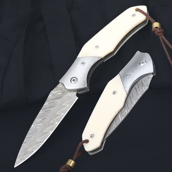 M5032 knife Damascus Folding Knife Damascus Steel Blade Bone with Steel Handle Outdoor Camping Hiking Fishing EDC Pocket Folder Knives