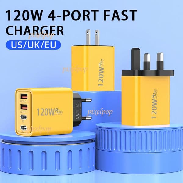 120W mobile phone charger USB dual Type-C multi port PD fast charging head, compliant with US and European standards