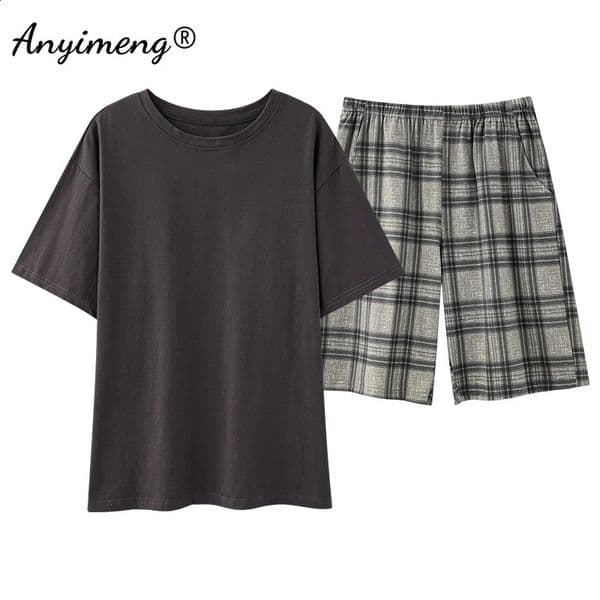 summer artificial cotton mens pajamas short sleeved mens pajamas large size L-3XL pajamas round neck lounge 250326BJ
