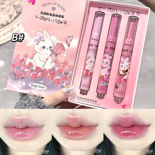 Gege Bear Garden Pink Rabbit Solid Lip Gloss Set Long-lasting Watery Colored Lip Balm Korean Lip Tint Makeup 250317