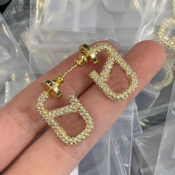 Brand Earring Designer Luxury High Quality Women Crystal Diamond 18k Gold Plated Studs Earrings Wedding Party Jewelry