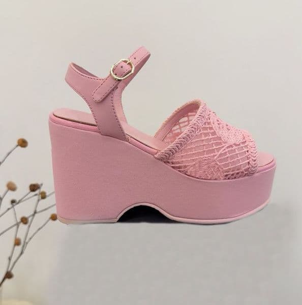 Women's cake sandals fashionable woven fishing net open toed genuine leather high heels, runway parties wedding dresses and morning shoes 34-41