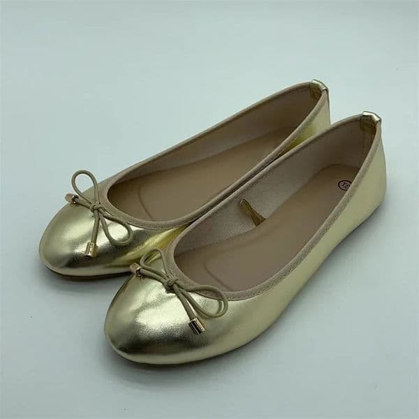 Eilyken Gold Silver Elegant Bowknot Round Toe Womens Flat Comfort Slip-On Ladies Ballerina Single Mules Shoes Zapatos Mujer 250328