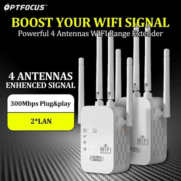 OPTFOCUS 2.4G WiFi Repeater 2LAN 300Mbps repetidor of signal booster wifi amplificador range repeater wireless access point AP 250320
