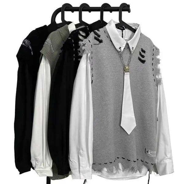 Mens clothing hippie knit sweater with holes mens ripped vest black sleeveless waistband Maltry X knit thick winter fun X250329