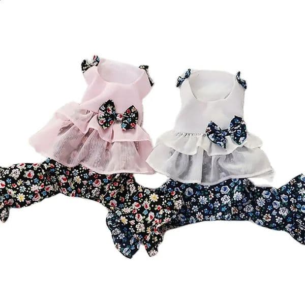 Dogs and Cats Dress Jumpsuit Floral Tulle n Pet Puppy Dress Skirt Spring/Summer Clothes Apparel 250325BJ
