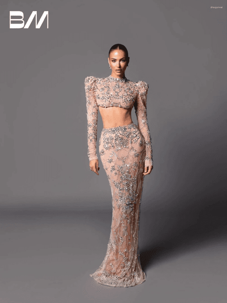 Party Dresses Luxurious 2-pieces Sexy Evening Dress Stylish Beaded Sequins Crystals Customized Prom Charming Women Formal Occasions Wear