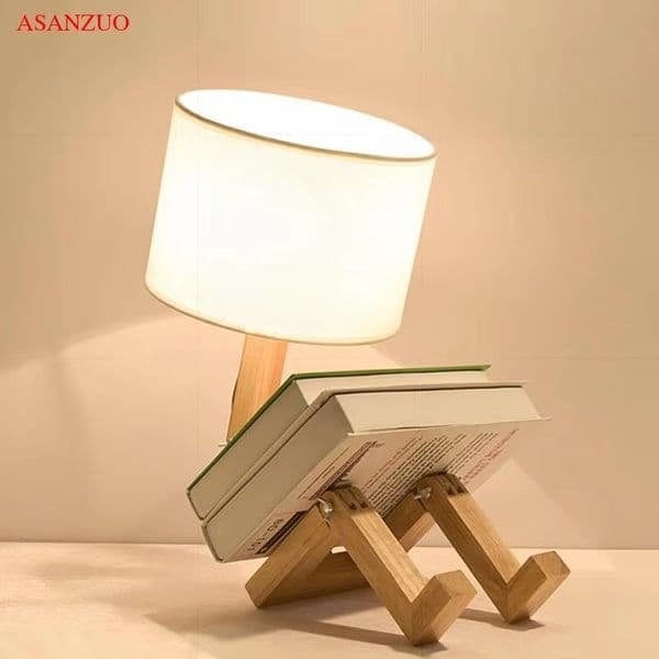 Wooden Robot Shaped Table Lamp Art Decor Home Living Room Bedroom bedside lamps Study Desk Lamp E14 Wood Luminaires M260303