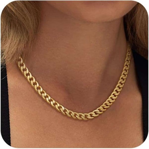 Women's gold 14K exquisite thick gold/sier Cuban paperclip neck chain buckle layered pearl pendant necklace fashion jewelry