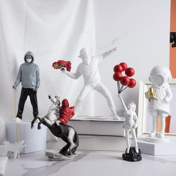Vilead Banksy Sculpture Collection Flower Thrower Statue Pop Art Modern Balloon Girl Figurine Office Home Decoration Street 250325BJ