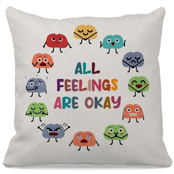 Cute Memes All Feelings Are Okay Pillow Case Colorful Inspiring Quote Decor Mental Health Therapy Office Counselor Office Dorm 250325