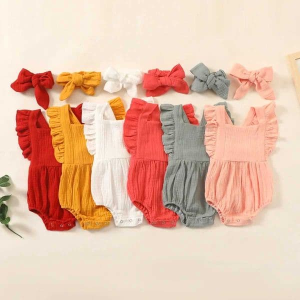 Summer newborn baby pants+headband fine grain sleeveless pants childrens one-piece fashionable baby clothing Z250331