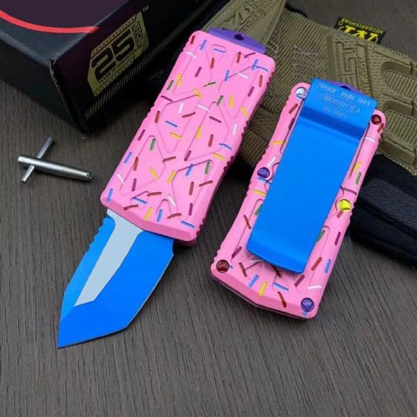 2Models Mini Donut Exocet Money Clip Fixed Blade knife Knife 1 96 D2 Blade Aviation Aluminum Handles