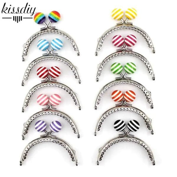 KISSDIY 10PCS 8.5CM Stripe Lollipop Bead Metal Purse Frame Bright And Glossy Silver Semicircle Bags Kiss Clasp Accessory 250327