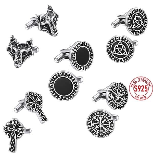 U7 Men Cufflink Norse Viking Runes Agate Comapss Wolf Celtic Knot Tuxedo Shirt Cuff Links Stainless Steel Symbol Amulet Jewelry 250327