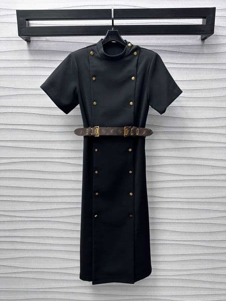 Women designer Summer Dress Elegant Waist Belt Slim-Fit Midi Length Breathable Short Sleeve Casual Beachwear Party Outfit