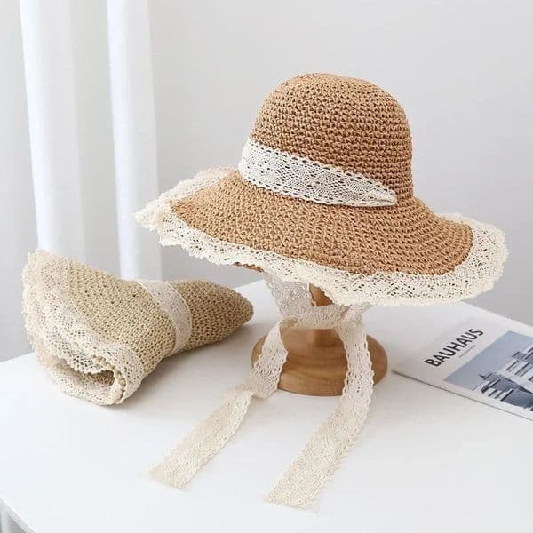 Womens Summer Straw Hat Foldable Sun Hat Wide Large Brim Beach Hats Fashion Holiday Straw Hat Beach UV Protection Cap 250430