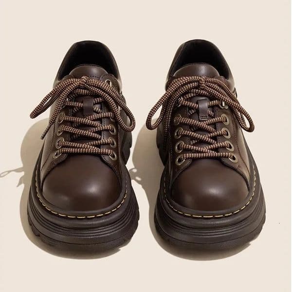 Womens Derby Shoes Autumn British Style Female Footwear Loafers With Fur Round Toe Clogs Platform Casual Sneaker Leather Fall Pr 250421