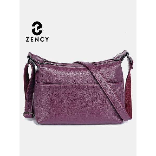 Zency 100% Genuine Leather Women Shoulder High Quality Elegant Lady Crossbody Bags Dark Blue Messenger Bag Four Zip Pockets