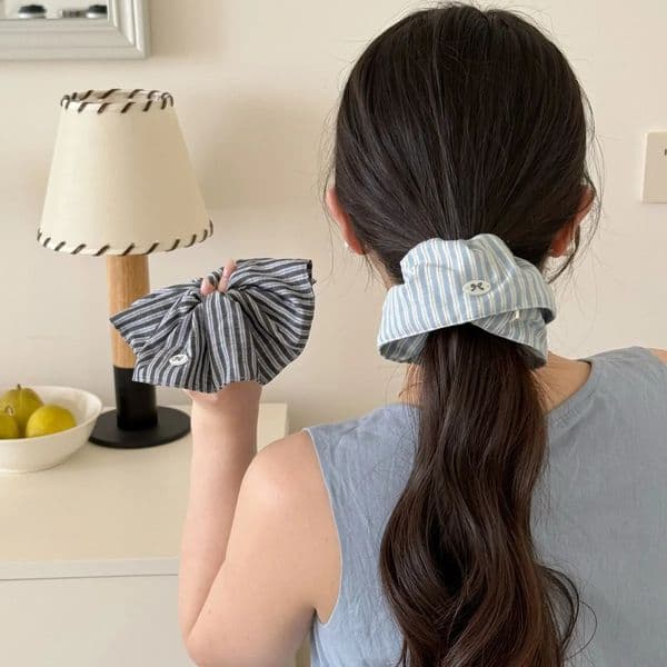 Korean fashion striped headband rubber girl blue ribbon elastic large headband solid color silk headband accessories 250428BJ