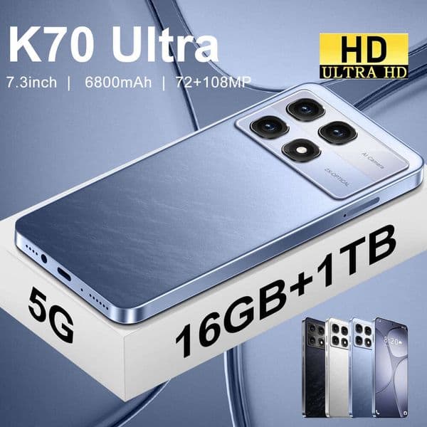 K70 Ultra 7.3HD 16+1TB smart 5G Android display 72MP+108MP camera phone fingerprint recognition GPS