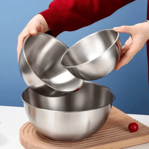 3Pcs/Set Stainless Steel Salad Bowl Rice Lamian Noodles Bowl Egg Flour Mixing Bowls Kitchen Tableware Fruit Vegetable Food Container
